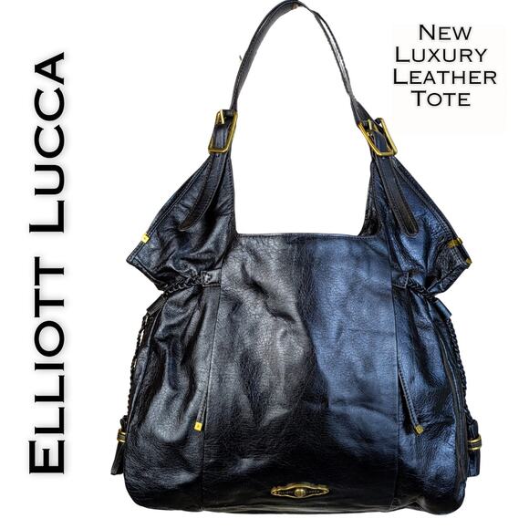 NEW Elliott Lucca Sintra Black Leather Tote Shoulder Bag Large Tassels Luxury - Picture 1 of 12